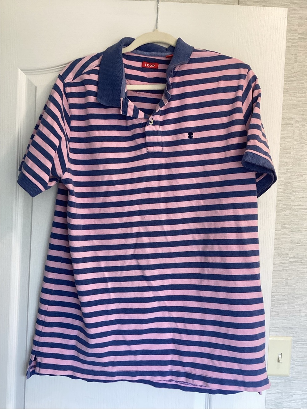 Izod Pink and Navy Striped Polo Shirt XL EUC